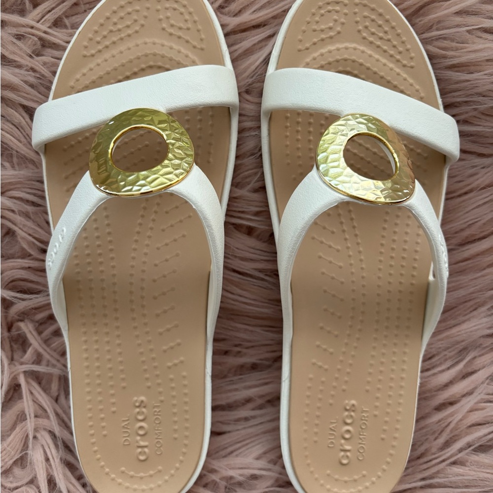 CROCS White and Gold Sandals with Comfort Design